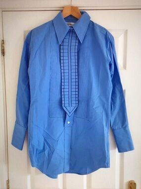 Victoria Beckham Blue Pleated Bib Dress Shirt